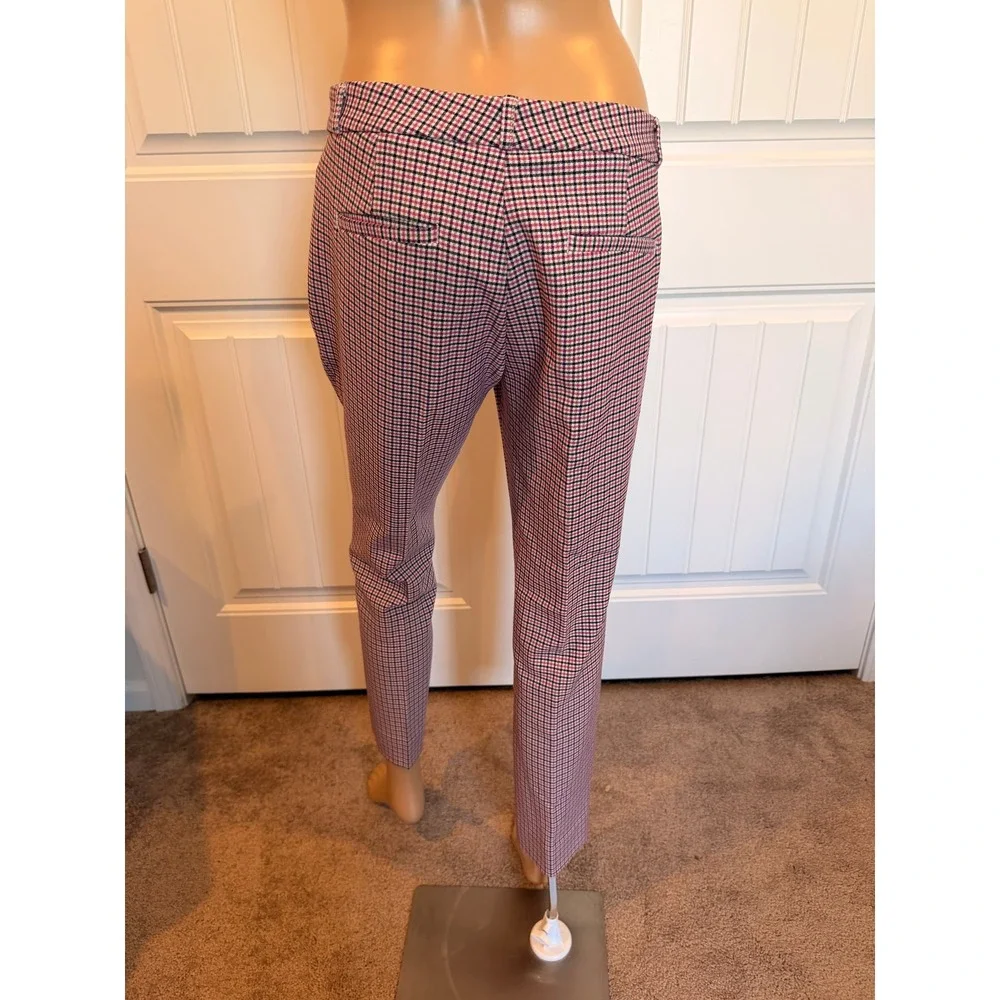 Banana Republic Sloan Tattersall Pink Navy Plaid Slim Ankle Pants 8 Career Offic